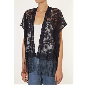 Navy lace fringe boho kimono